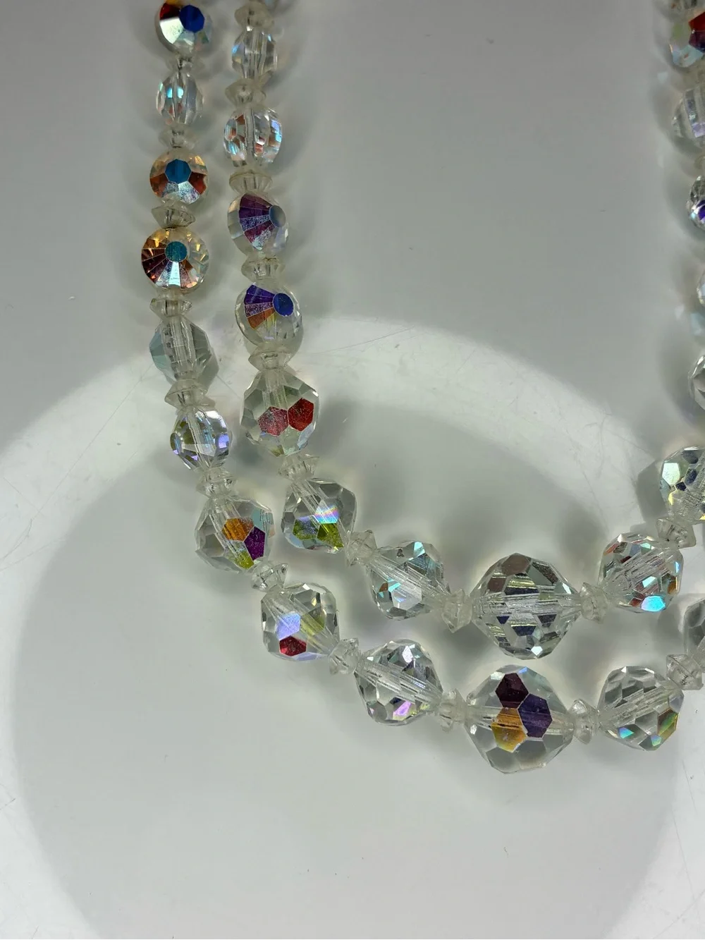 Crystal Aurora Borealis Multi-Strand Statement Necklace - Clear Iridescent EUC
